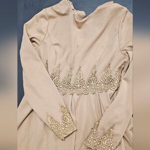 Elegant Beige Dress with Gold Embroidery